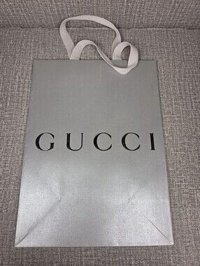 Gucci Silver Printed Shopping Gift Bag 10 x 13.5 x 5.5